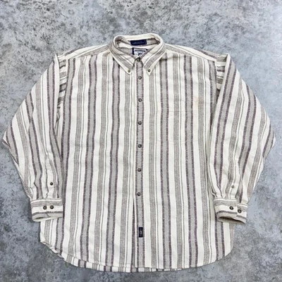 Camisa Lee De Colección Para Hombres XL Marrón Crema Rayas Algodón Abotonado Años 90 Informal Foto 1 de 4