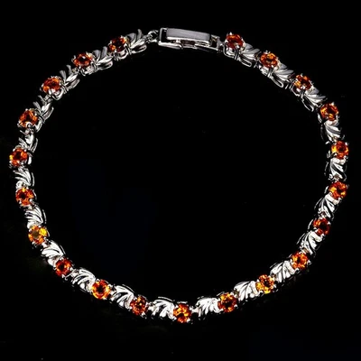 925 Sterling Silver Bracelet Round Citrine 3mm Natural Gemstone Jewelry 7.5in - Image 1 of 4