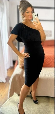 Vestido midi Bailey 44 talla mediana negro acanalado de un hombro Foto 1 de 4