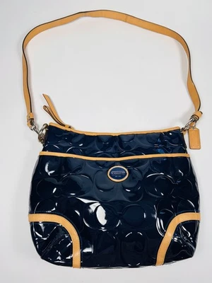 Coach Peyton Shoulder Purse Navy Blue Patent Leather Medium Handbag F20022 - Image 1 of 4