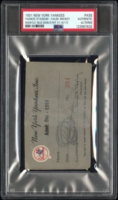 MICKEY MANTLE MLB DEBUT 1ST HIT/RBI/RUN VALID APRIL 19, 1951 YANKEES PASS🎟️ PSA - Image 1 of 4