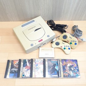 Sega Saturn Console Bundle with 2 Controllers & 5 Games tested Japan White