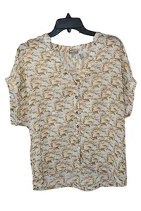 Charlotte Russe Women's Sheer Button Down Short Sleeve Shirt Size XL, Birds - Picture 1 of 4