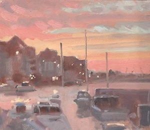 ORIGINAL MICHAEL RICHARDSON OIL Sunset Le Croisic Brittany France boat PAINTING - Picture 1 of 1