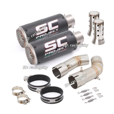 For Ducati 848 1098 1198 Motorcycle Exhaust System Mid Pipe 51mm Carbon Mufflers - Image 1 of 4