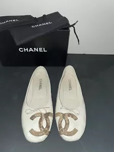 Chanel Cambon Ballet Flats White & Python Quilted Leather Size 41 Box & Bags - Picture 1 of 18