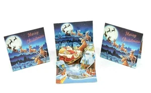 Santa's Sleigh 3D Pop-Up MINI Christmas Card Set of 3 Holiday Card Up With Paper - Picture 1 of 6