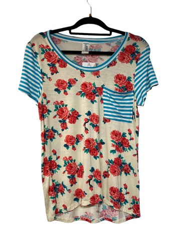 OFF WHITE Maglietta Oakland Honey & Lace Small Off bianca a righe blu rose manica corta