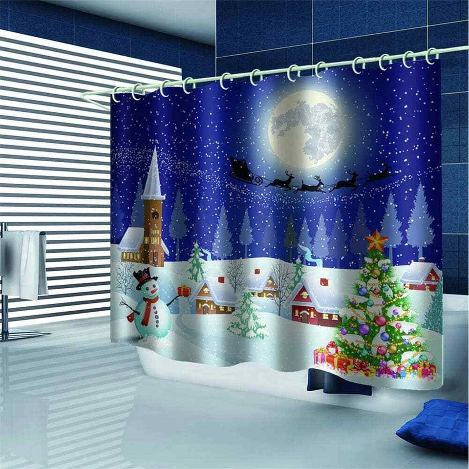 Cortina de ducha romántica de Navidad para decoración de baño de tela impermeable Foto 1 de 4