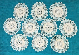 10 Crochet Cream Dainty Lacy 3D Raised Floral Doilies 4 inch Doily Lot - Picture 1 of 9