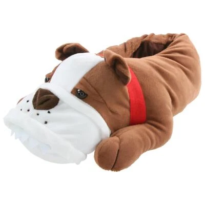 Bulldogge mit Halsband Tier Hausschuhe Pantoffeln Schlappen Puschen Herren Braun - Bild 1 von 4