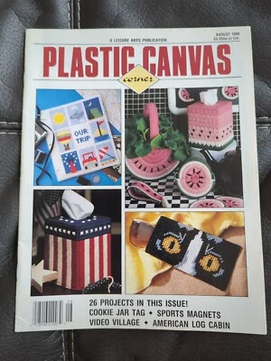Aug 1990 Leisure Arts Plastic Canvas Corner Magazine 26 Projects Vintage 12090 - Image 1 of 4