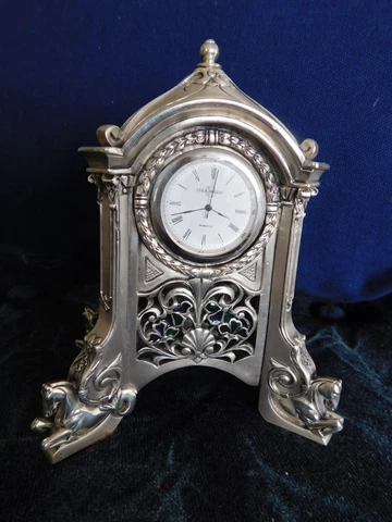 Vintage 80s Argenti Italy Silver Plate Deco Horses Table Shelf Mantel Clock  5" Cover