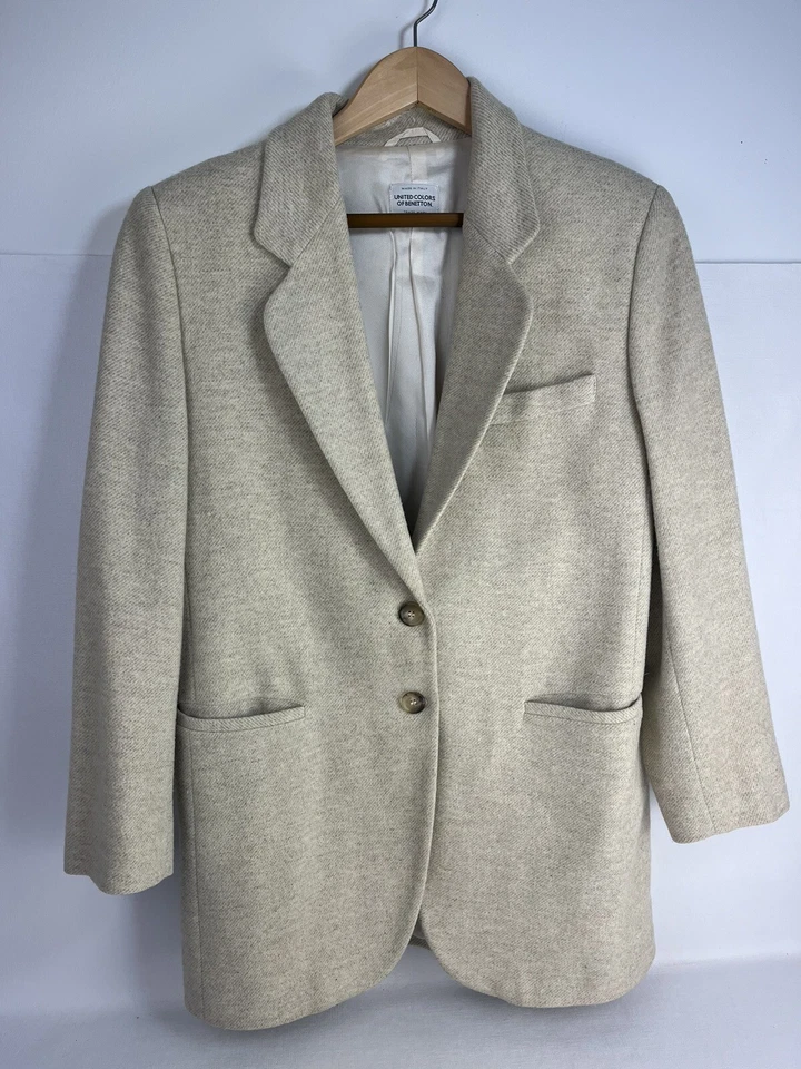 Женский шерстяной блейзер United Colors of Benetton цвета слоновой кости твид размер 42 средний - Изображение 1 из 4