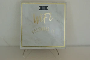 THE Wifi Password Is Decorative SQUARE Box10 X10 INCH WHITE CANVAS BLACK/ GOLD - Picture 1 of 3