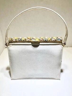 Meyers white faux snakeskin enamel floral vintage handbag purse - Image 1 of 4