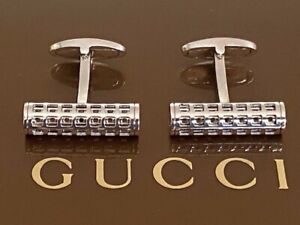 GUCCI Cufflinks, Modern & Elegant, LA STORIA, 18K White Gold, Made in Italy 
