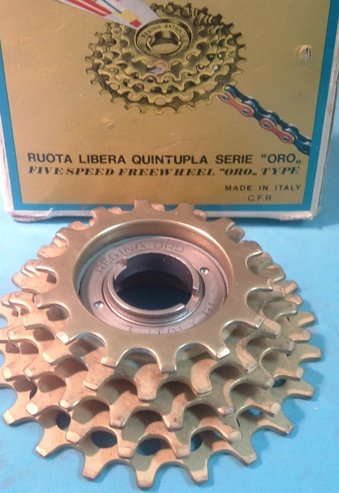 Regina Oro Gold 14T-22T 5-Spd Road Freewheel NEW/NOS Vintage-Italian Thd-NIB '81 - Image 1 of 4