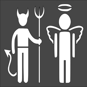1- 5.5x5.5 inch Custom Cut Stencil, (PD-26) Devil & Angel / Good & Bad - Picture 1 of 1