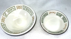 Homer Laughlin Keystone Border Fruit/Sauce Bowls 5.5" Green & Gold — Pair - Picture 1 of 17