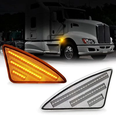 LED Front Cab Amber Side Marker Turn Signal Lights For Kenworth T660 T170 T270 - Image 1 of 4