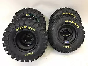 DWT A5 Black Wheels Rims Maxxis Razr 2 Tires Front/Rear XC Kit Raptor 700 YFZ450 - Picture 1 of 3