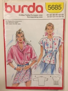 Vintage 1990s Burda 5685 Shirt Blouse Sewing Pattern Sz8-18 - Picture 1 of 2