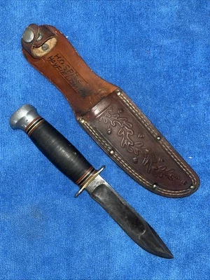 Cuchillo de canicas vintage raro con funda Gladstone Mich hoja de caza Foto 1 de 4