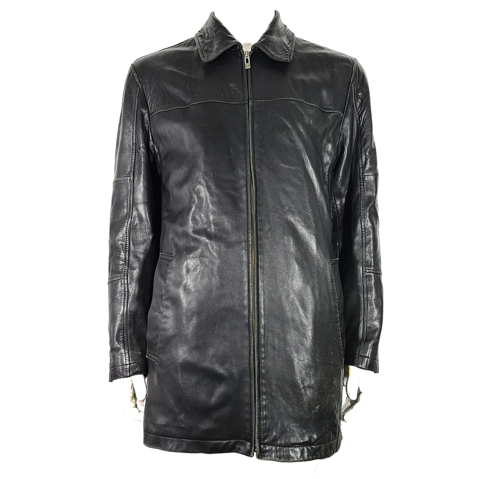 Chaqueta Danier Para Hombre Cuero Genuino Cremallera Completa Estilo 81890 Forrada Negra Talla M Foto 1 de 4