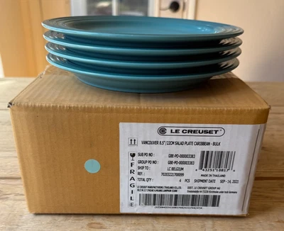 Le Creuset 石器 温哥华沙拉盘 4 件套 加勒比蓝色 全新 — 第 1/4 张图片