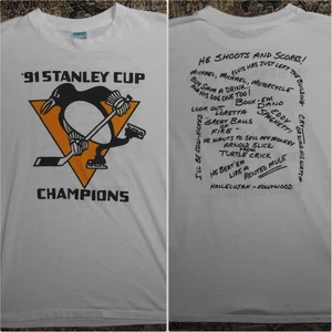 Vintage 1991 Pittsburgh Penguins Stanley Cup Champions w/ Mike Lange T-Shirt XL - Picture 1 of 10