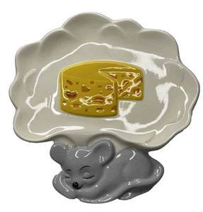 Vintage Käseplatte Platte mit schlafender Maus und Käse auf Teller 7,5" x 7,5" signiert - Bild 1 von 6