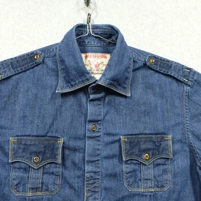 True Religion Shirt Mens Medium Blue Denim Western Button Up Ryan 100% Cotton - Image 1 of 4