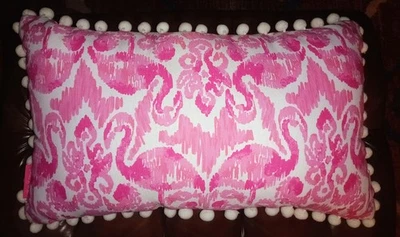 Lilly Pulitzer Pink Flamingo Pom Pom Throw Pillow Indoor/Outdoor 11"x19" Gold - Image 1 of 3