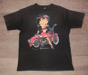 VTG Women's 90s Black Betty Boop Biker / Harley Girl T Shirt / Tee Sz L 1990s - Picture 1 of 19
