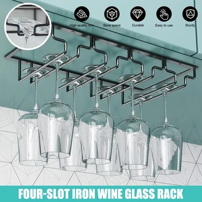 Bar Kitchen Wine Glass Hanger Holder Under Cabinet Shelf Stemware Storage Rack - Image 1 of 4