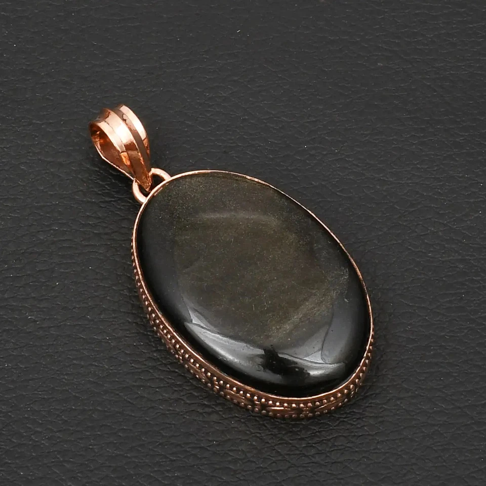 Silver Sheen Obsidian Gemstone Ethnic Pure Copper Pendant Jewelry 2.16" AP-19542 - Image 1 of 1