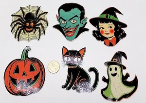 6-Halloween-Retro-Mid Century-Spider-Fussy Cut-Glossy Laminated-Sticker-Labels - Picture 1 of 1