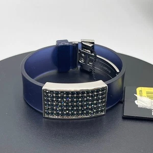 Swarovski Stainless Steel Blue Crystal Rubber Jelly Adjustable Bracelet new  - Picture 1 of 8