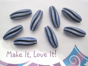 8 x DENIM BLUE SWIRL LONG OVAL ACRYLIC FEATURE BEADS 24MM x 10MM Striped Navy - Picture 1 of 1