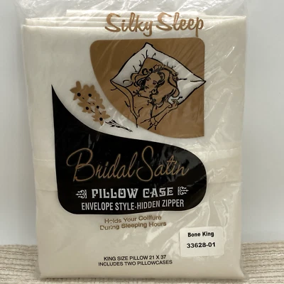 Juego de 2 fundas de almohada con cremallera satinada para dormir sedosa talla King Bone 21x37 NOS Foto 1 de 4