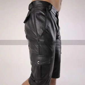 Pantalones cortos de carga elegantes de piel de oveja de lujo para hombre - Imagen 1 de 8