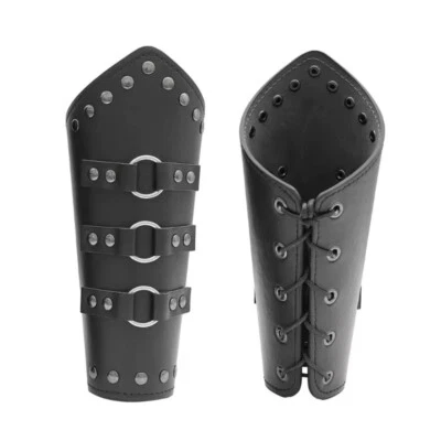 Medieval Cosplay PU Leather Armor Arm Warmers Lace-Up Bracers Viking Pirate - Image 1 of 3