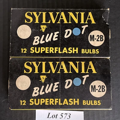 2 Boxes SYLVANIA Blue Dot M2B Camera Flash Bulbs Vintage Photography 24 bulbs - Image 1 of 4