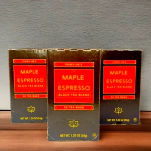 Trader Joe's Joes Maple Espresso Black Tea Blend Choose Qty 20 Tea Bags Per Box - Picture 1 of 7