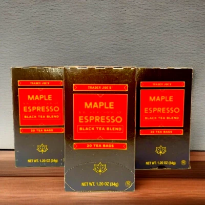 Trader Joe's Joes Maple Espresso Black Tea Blend Choose Qty 20 Tea Bags Per Box - Image 1 of 4