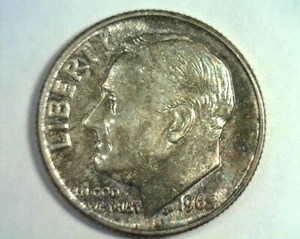 1963 ROOSEVELT DIME CHOICE UNCIRCULATED CH UNC. ORIGINAL IRRADIATE OBVERSE COLOR - Picture 1 of 2