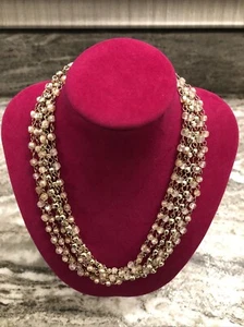 Vtg Emmons Necklace Gold Tone With White Beads chain - Picture 1 of 9