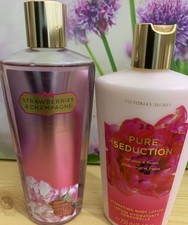 VICTORIA SECRET STRAWBERRIES & CHAMPAGNE BODY WASH & BODY LOTION 250 ML