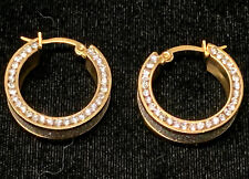 Vintage Beautiful STEELTIME Pair Large Elegant Gold Tone Stainless Hoop Earrings